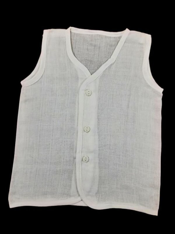 Baby Cotton White Sleeveless Tops (3-9m) (Pack of 5, Unisex, Front-Open)