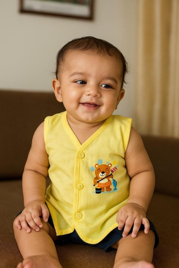 Baby Cotton Sleeveless Tops (6-12m) (Pack of 5, Unisex, Front-Open)