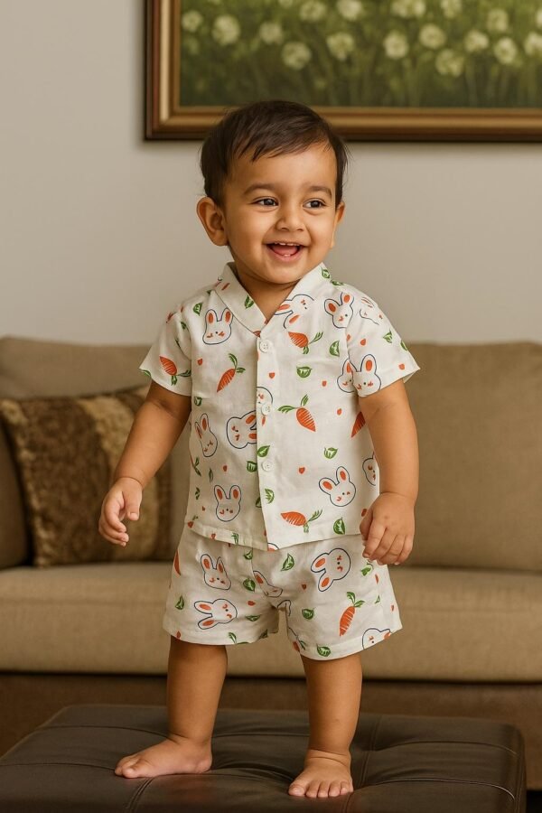 Baby Boys Cotton Printed Collar Shirt & Shorts Set (1-2yrs)(Pack of 2, Front-Open)