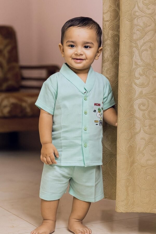 Baby Boys Cotton Collar Shirt & Shorts Set (1-2yrs)(Pack of 2, Solid Colors, Pocket Print)
