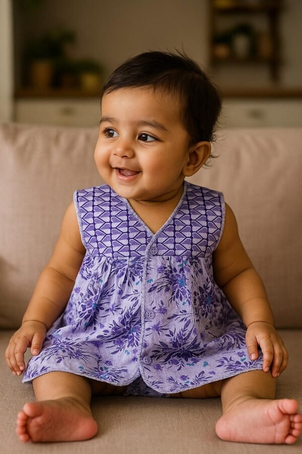 Baby Girl Cotton Sleeveless Printed Frock – Full Front Button Open (0-6m)  (Pack of 3)