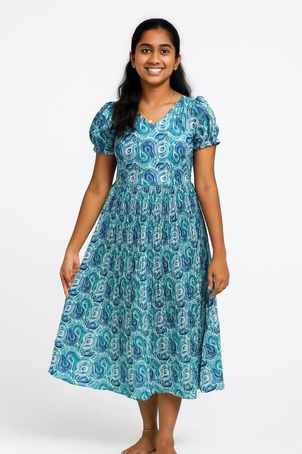 Women’s Umbrella Top with Puff Sleeves (BLUE)
