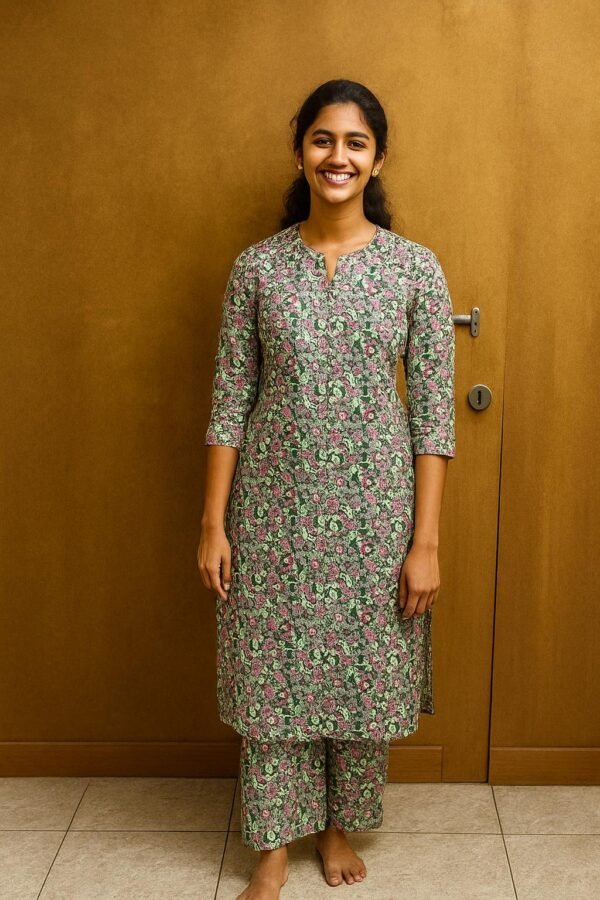 Women’s Cotton Floral Co-ord Set  (GREEN)
