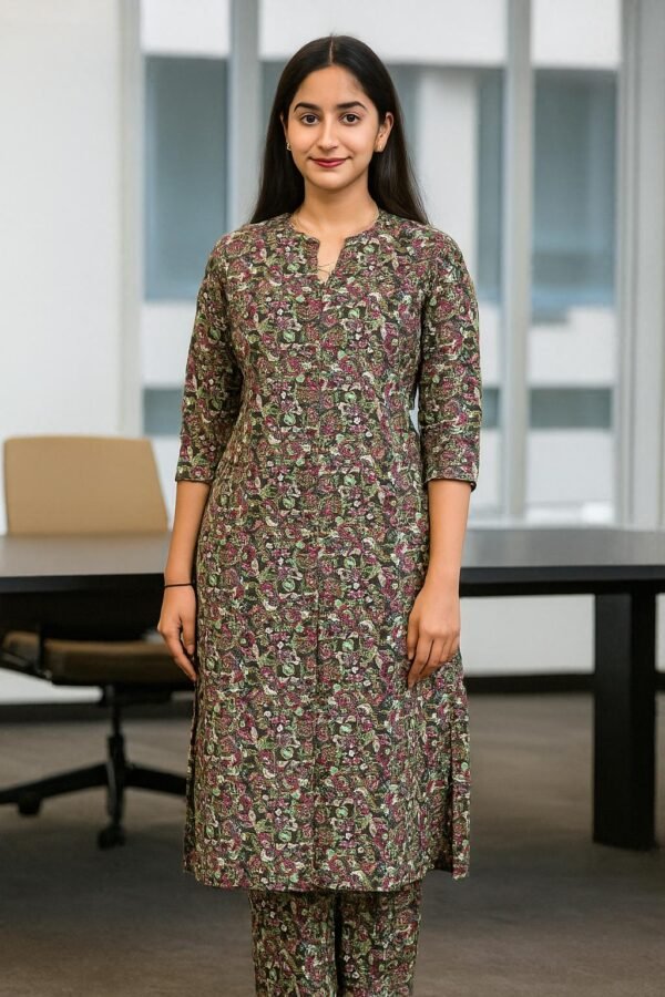 Women’s Cotton Floral Co-ord Set  (DARK GREEN)