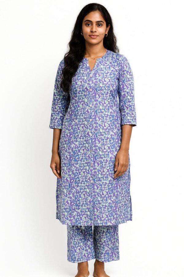 Women’s Cotton Floral Co-ord Set  (BLUE)