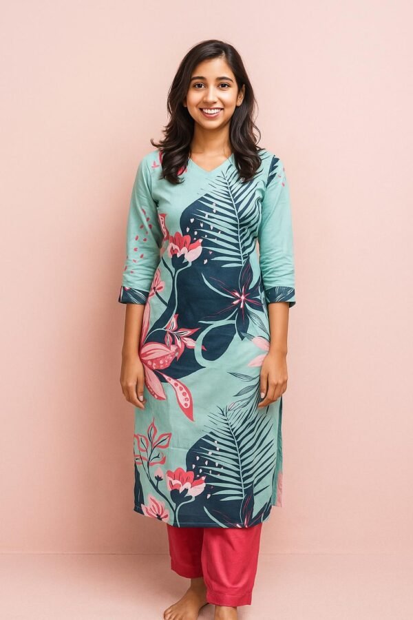 Women Cotton Printed Top (BLUE)