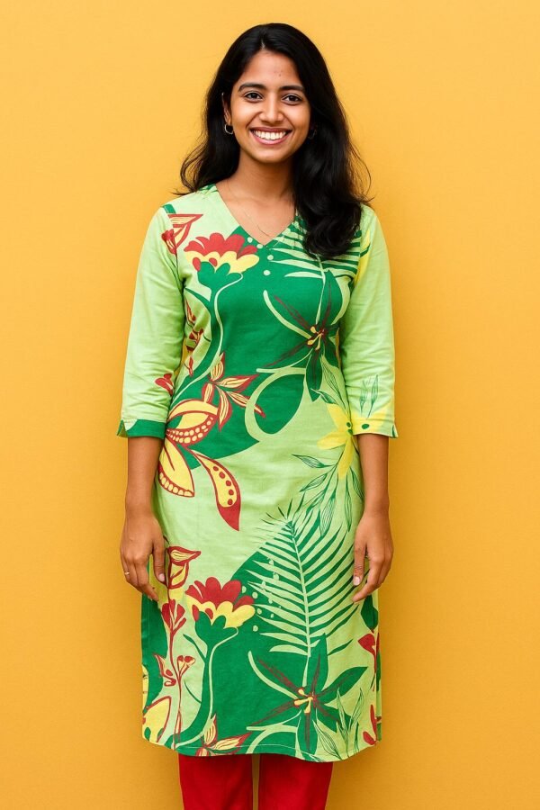 Women Cotton Printed Top (GREEN)